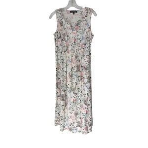 Chadwicks Maxi Dress‎ White Floral Print Linen Blend Pleated Cottage Small